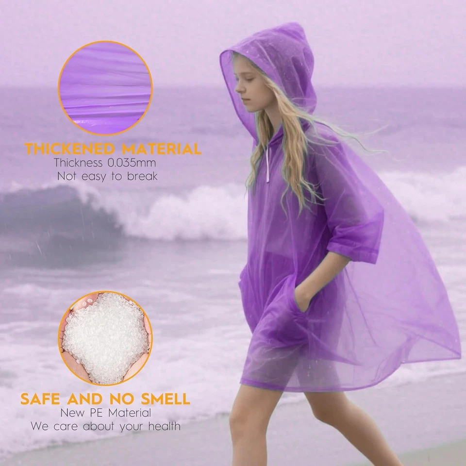 Paquete de 8 y 20 ponchos de lluvia desechables para adultos/jóvenes - 6 colores impermeables PE Hoo Foto 4 de 4
