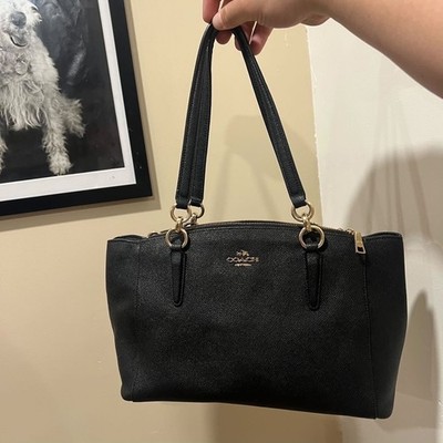 Coach Kelsey Satchel Black Crossgrain Leather Handbag F57520 Gold Hardware