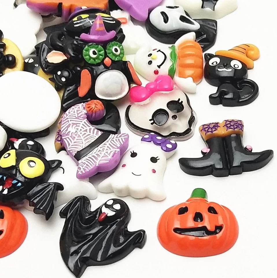 100 peças botões de resina Halloween abóbora gato morcego coruja conjunto de artesanato faça você mesmo - Imagem 2 de 4