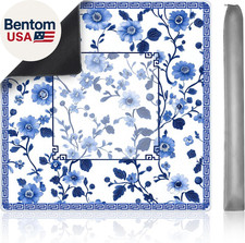 Mahjong Mat 31.5" X 31.5" Blue Chinese Floral Design, Rubber Non-Slip Noise-Re