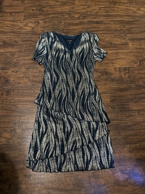 CONNECTED APPAREL Size 6 Green Gold v-neck tiered short sleeve dress