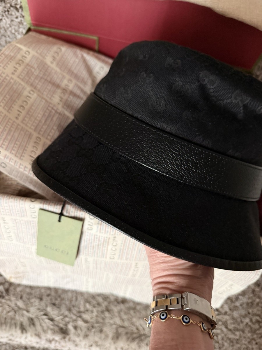 Gucci GG Logo Monogram Men's Black Bucket Hat Size L | eBay