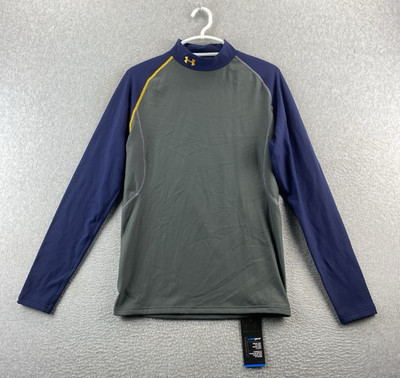 Under Armour XL Gray Navy ColdGear Compression Long Sleeve Mock Neck Shirt NWT