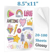 8.5"x11" Glossy White Printable Vinyl Sticker Paper Waterproof for Inkjet Laser