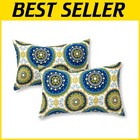 Cobalt Medallion Outdoor Throw Pillows 2-Pack, 19x12 Inches - Weather-Resistant