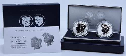 2024 Morgan and Peace Dollar Reverse Proof Two-Coin Set in OGP