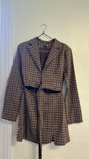 Fashion Nova Brown Plaid Blazer Mini Dress Cut Out Belted Long Sleeve M