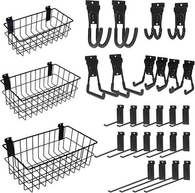 NeatiEase 29 PCS Slatwall Accessories Kit Baskets Hooks for Garage