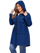 ZOMVA Plus Size Raincoat 1X-5X Long Waterproof Windbreaker with Hood & Pockets