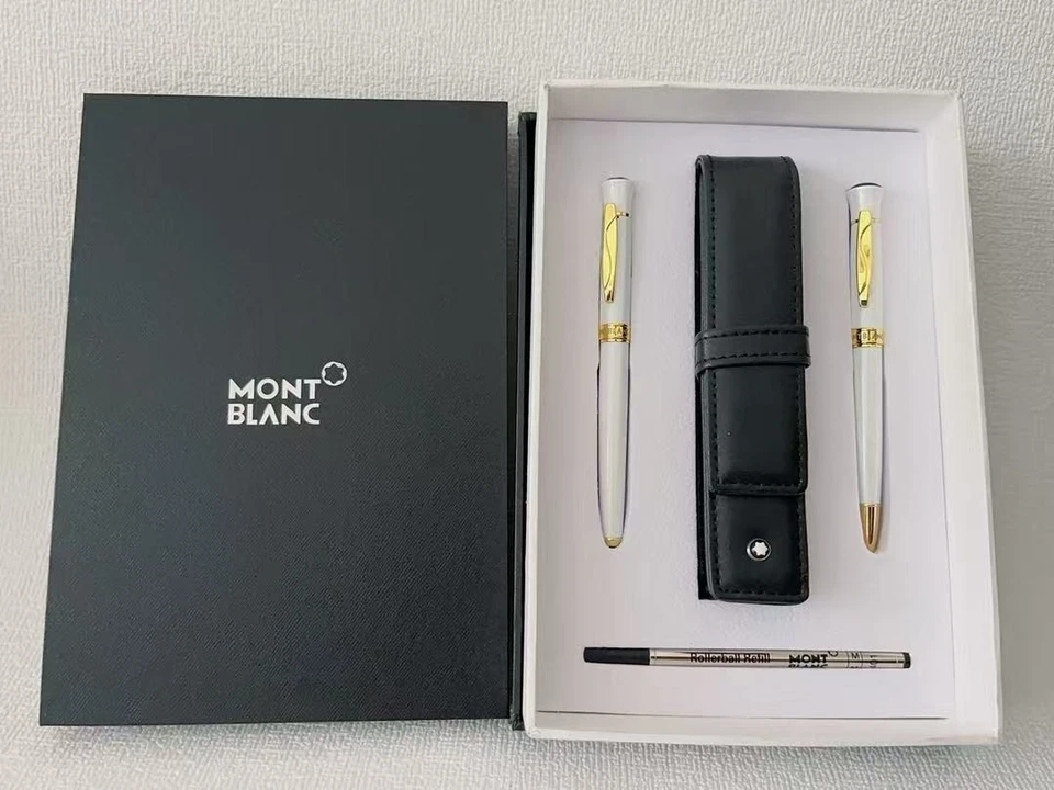 Montblanc Nova Caneta Esferográfica Branca Luxo Pacote com Dois com Conjunto de Recargas de Tampa de Caneta - Imagem 3 de 4