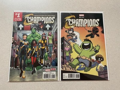 Champions #1 NM + Skottie Young Variant NM + Blank Variant NM