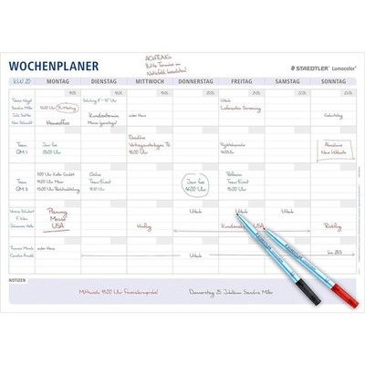 STAEDTLER Wochenplaner wiederverwendbar abwischbar DIN A1 Set mit 2 Stiften
