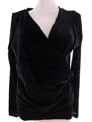 SOAKED Damen Wickelbluse Gr. XS Schwarz Langer Ärmel Drapierter Ausschnitt