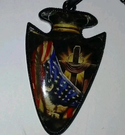 Collar cabeza flecha simulada. Cadena negra adj 20". Dios y libertad. Niños, hombres ¡Nuevo! Foto 2 de 4