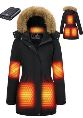 New Women's Graphene Longe Heated Coat W/1840mAh 12V Battery Pack