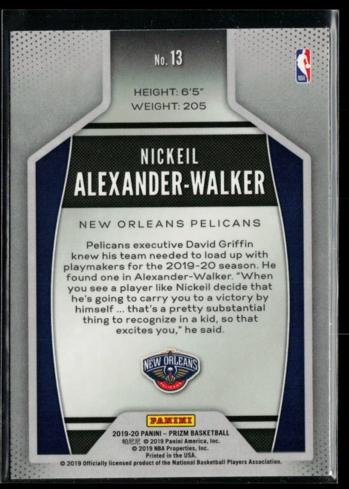 2019-20 Panini Prizm Instant Impact #13 Nickeil Alexander-Walker - Image 2 of 2
