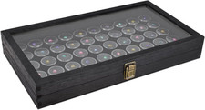 Glass Top Black Jewelry Display Case Box 50 Gem Jars, Ring Box, Jewelry Organize
