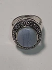 VINTAGE 925 STERLING SILVER BLUE LACE AGATE AND MARCASITE RING SIZE 7. Thailand