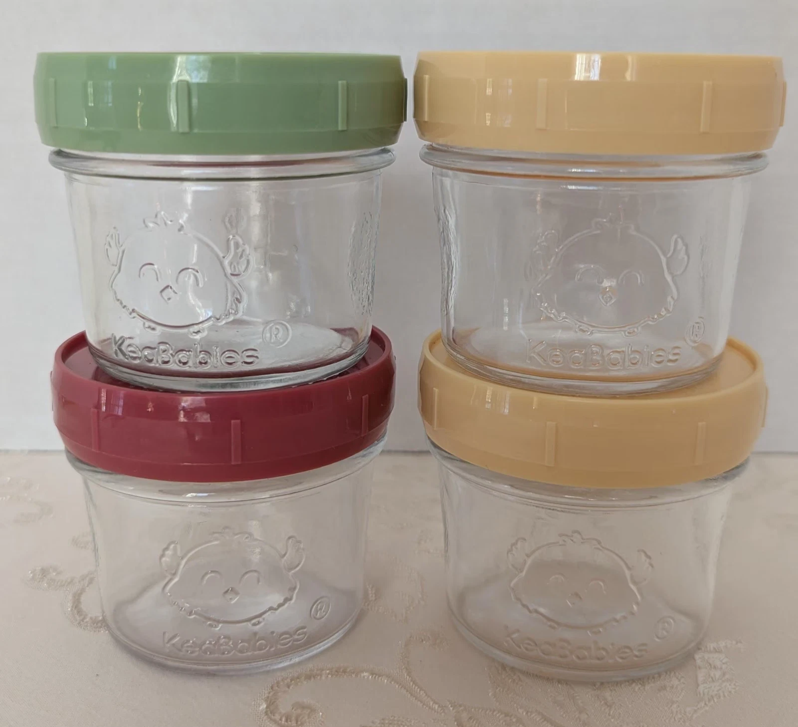Vintage KeaBabies Glass Baby Food Storage Jars Set 4 Pastel Lids 2oz
Opens in a new window or tab