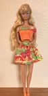 Vintage Barbie Doll Long Blonde Hair Spring Orange Multicolor Shirt And Skirt 37