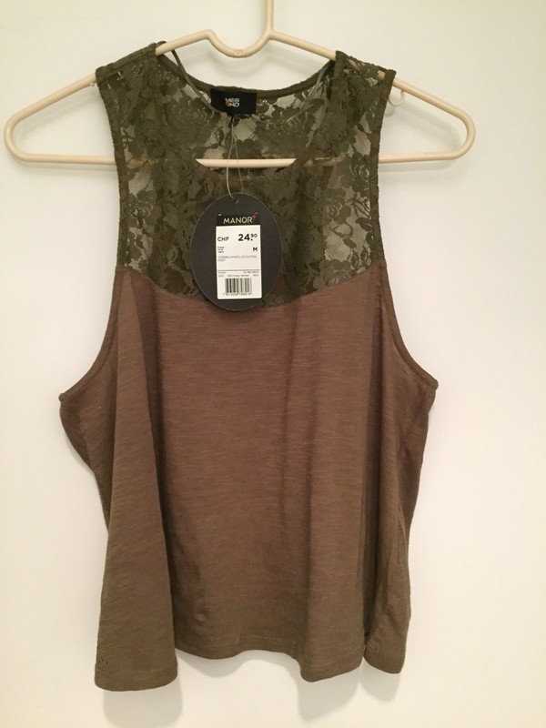 Lace Sexy Sleeveless Khaki Olive Color Cotton Tank Top T-Shirt Medium