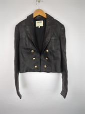 L'agence Inez Women's Sz Us 4 Cropped Black Lamb Leather Jacket Gold Buttons