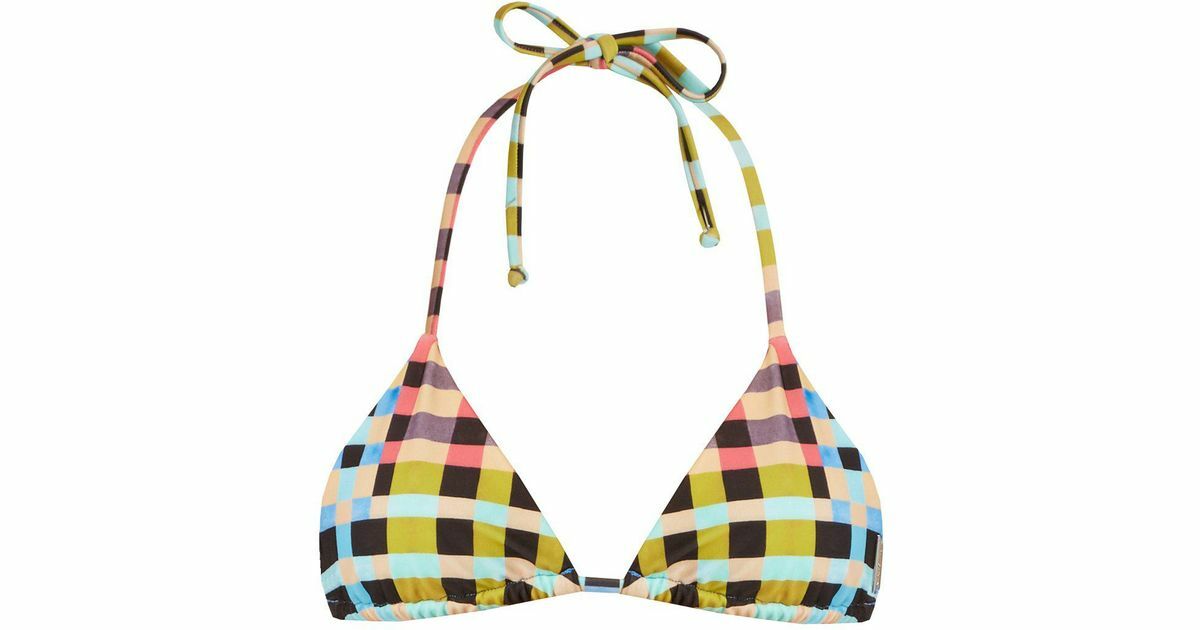 NWT MARA HOFFMAN XL plaid bikini top triangle slide mustard $115 separate halter
