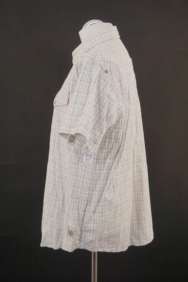 Camel Casual Shirt XL White Gray Striped Short Sleeve Kent Collar Cotton B435 - Image 4 of 4