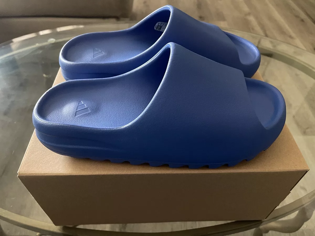 New With Box Adidas Yeezy Slide Azure Men's Blue Slides Sandals Size 12 M New With Box Adidas Yeezy Slide Azure Men's Blue Slides Sandals Size 12 M