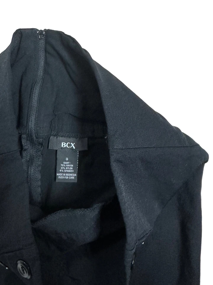 BCX Junior's High Rise Pencil Skirt w/ Button Detail Stretch Size 9 Black - Image 4 of 4