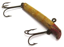 Unknown Lead Nosed Wood Body Antique/Vintage Fishing Lure, Red Head, Stripes