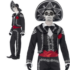 Mens Senor Day Of The Dead Costume Halloween Skeleton Fancy Dress Outfit New