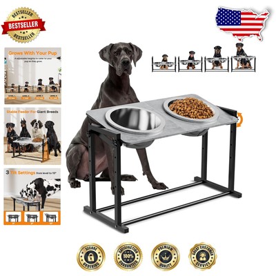 Tilted Extra Large Dog Feeder with Stainless Steel Bowls