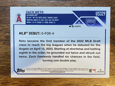Zach Neto RC 2023 Topps Update Rookie Debut Royal Blue Parallel