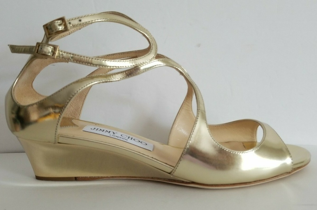 Jimmy Choo INKA Iconic GOLD Mirror DEMI Wedge Wedding Sandals EU