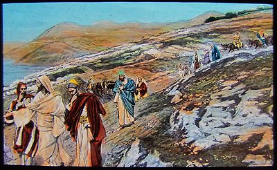Glas Magische Laterne Dia JESUS GEHT NACH GALILÄA UM 1890 RELIGION CHRISTUS
