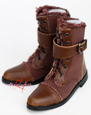 1/3SD UncleSD17 BJD Shoes Spliced Leather Boots Buckle Short Tassel Edges Brown