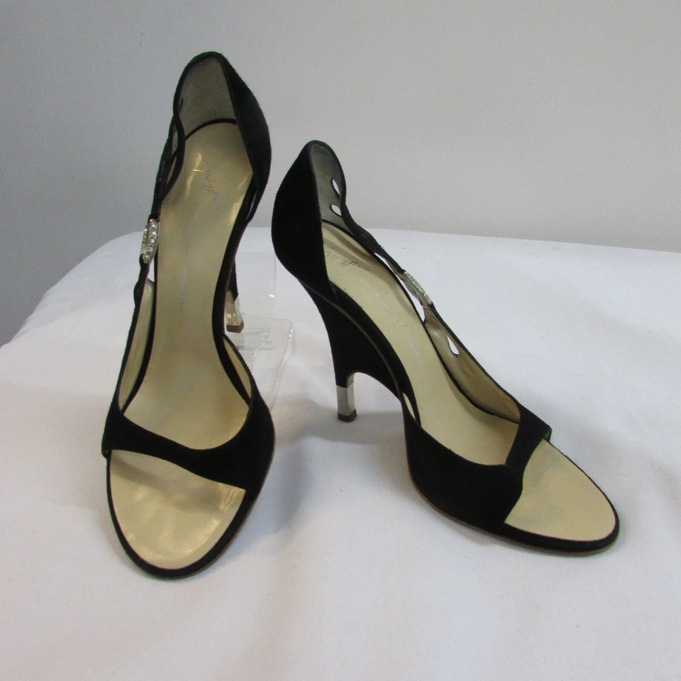 Giuseppe Zanotti дизайн, женщин черный подлинный замшевый каблук Elle 110 Sandlo размер 7,5 - Изображение 3 из 4