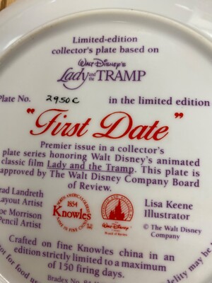 LADY AND THE TRAMP ディズニー　皿　シリアルナンバー入り Disney Lady and the Tramp First Date Collector's Plate | eBay