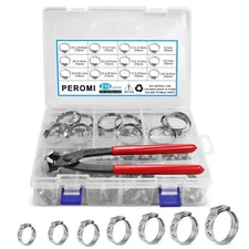 210PCS Single Ear Hose Clamps Stainless Steel 30412 Size 6-36.1mm Stepless Ea...