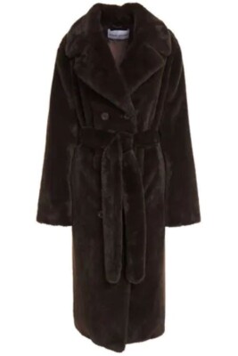 Stand Studio Faustine Oversized Belted Coat Size 32 DARK BROWN