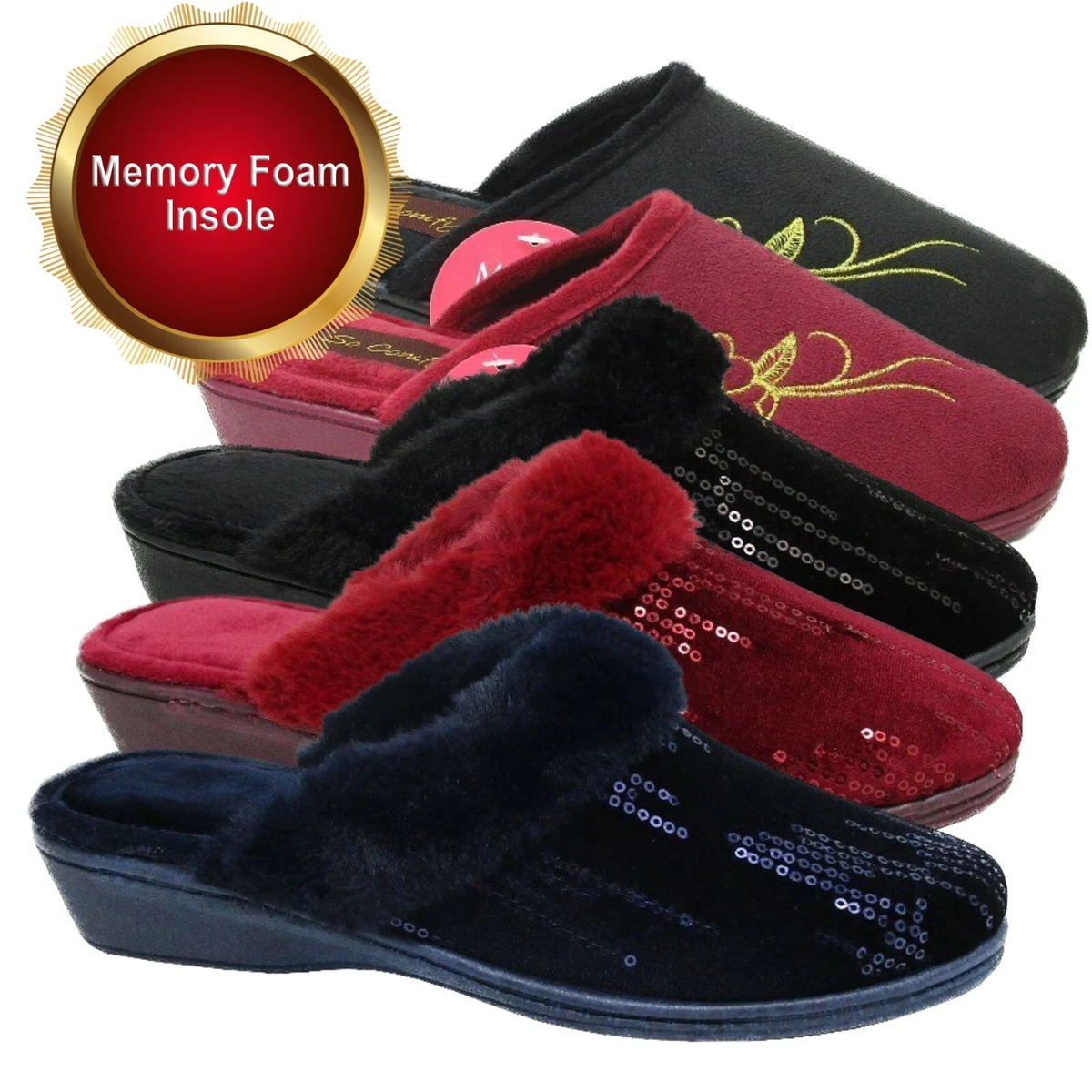 Ladies Slipper Mule Women s Memory Foam Slippers Slip On Sequin