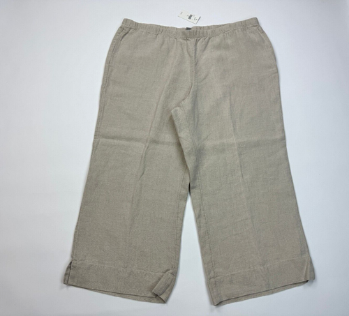 J Jill Linen Wide Leg Cropped Pants Women XL NWT Pockets Elastic waist Beige