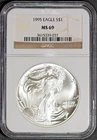 1995 $1 Silver American Eagle MS 69 NGC # 3615339-037 + Bonus