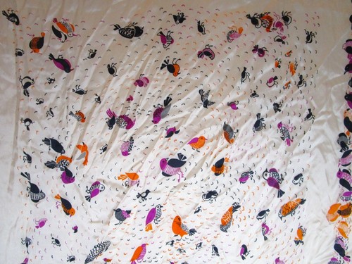 VTG Echo Colorful Birds Peach Orange Purple Navy Square Scarf 26" X 26" - Picture 11 of 16