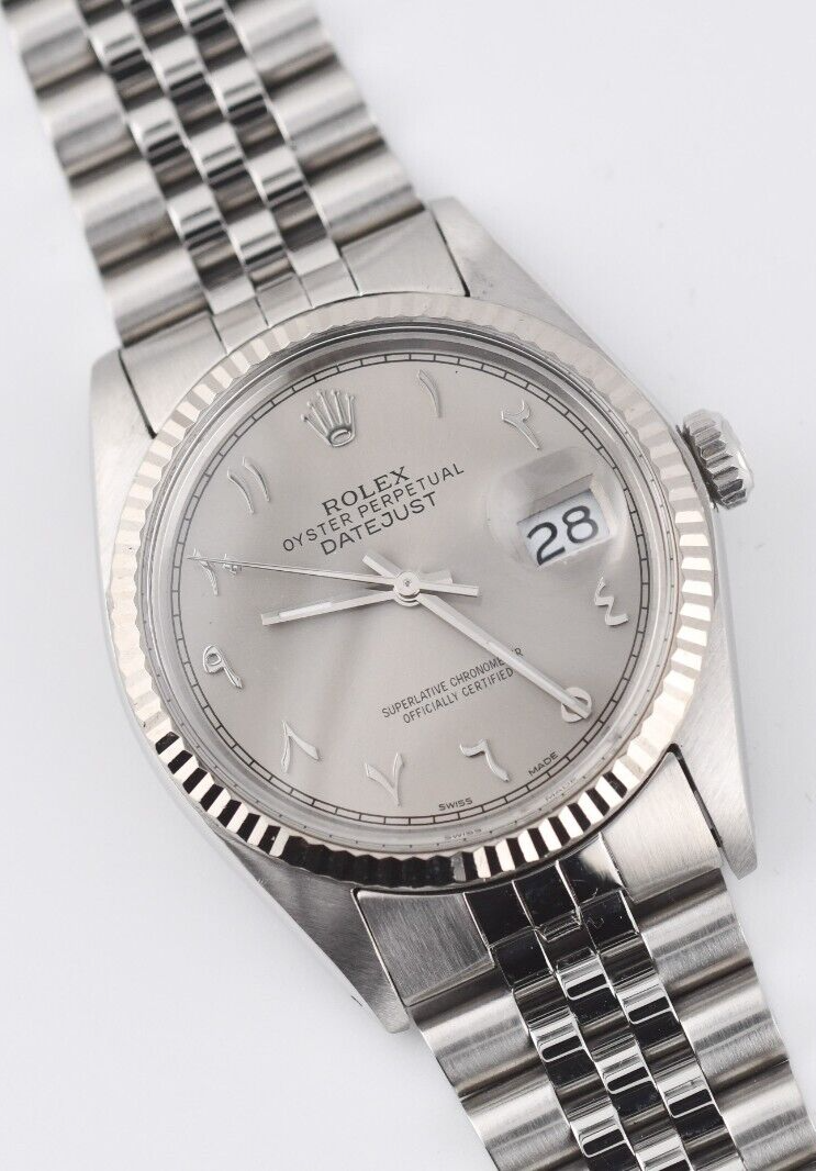 Rolex Datejust 16014 Light Gray Eastern Arabic Dial 36mm Watch 18K