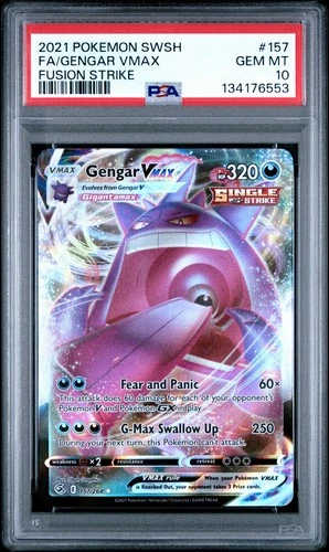 2021 POKEMON SWORD & SHIELD FUSION STRIKE #157 FA/GENGAR VMAX PSA 10