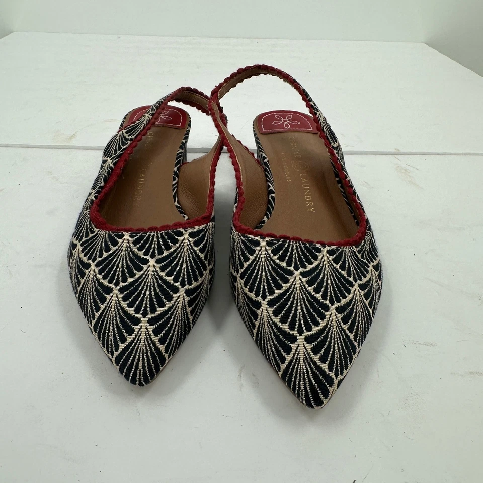 Chinese Lavandería Mujer Puntera Punta Eslinga Plana Patrón Abanico Borde Rojo Talla 7.5 Foto 2 de 4