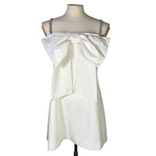 BHLDN White Bow Strap Dress Embellished Rhinestone Pearl Bridal XL - Flaws