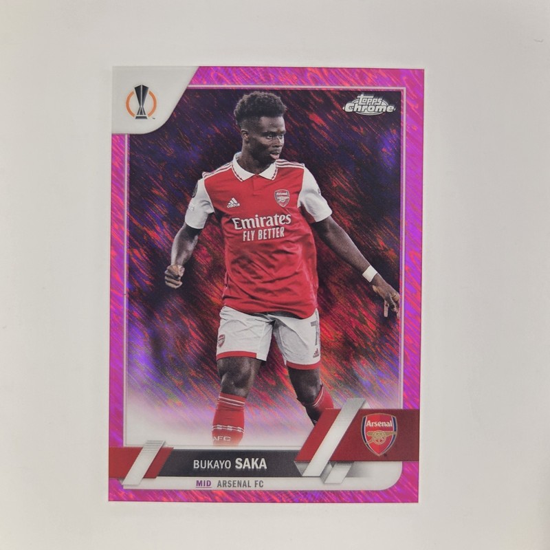 2022-23 Topps Chrome UEFA Bukayo Saka Pink Shimmer Refractor /250 #25 Arsenal